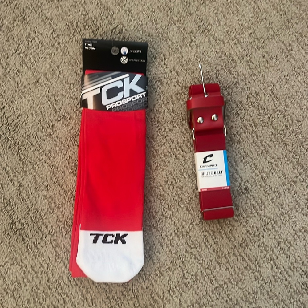 tck softball/baseball socks and champro softball/baseball belt